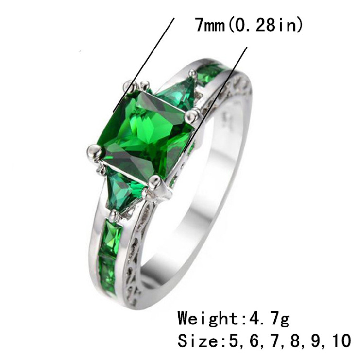 925 Sterling Silver Plating Princess Cut Green Cubic Zirconia CZ Engagement Ring Emerald Engagement Ring