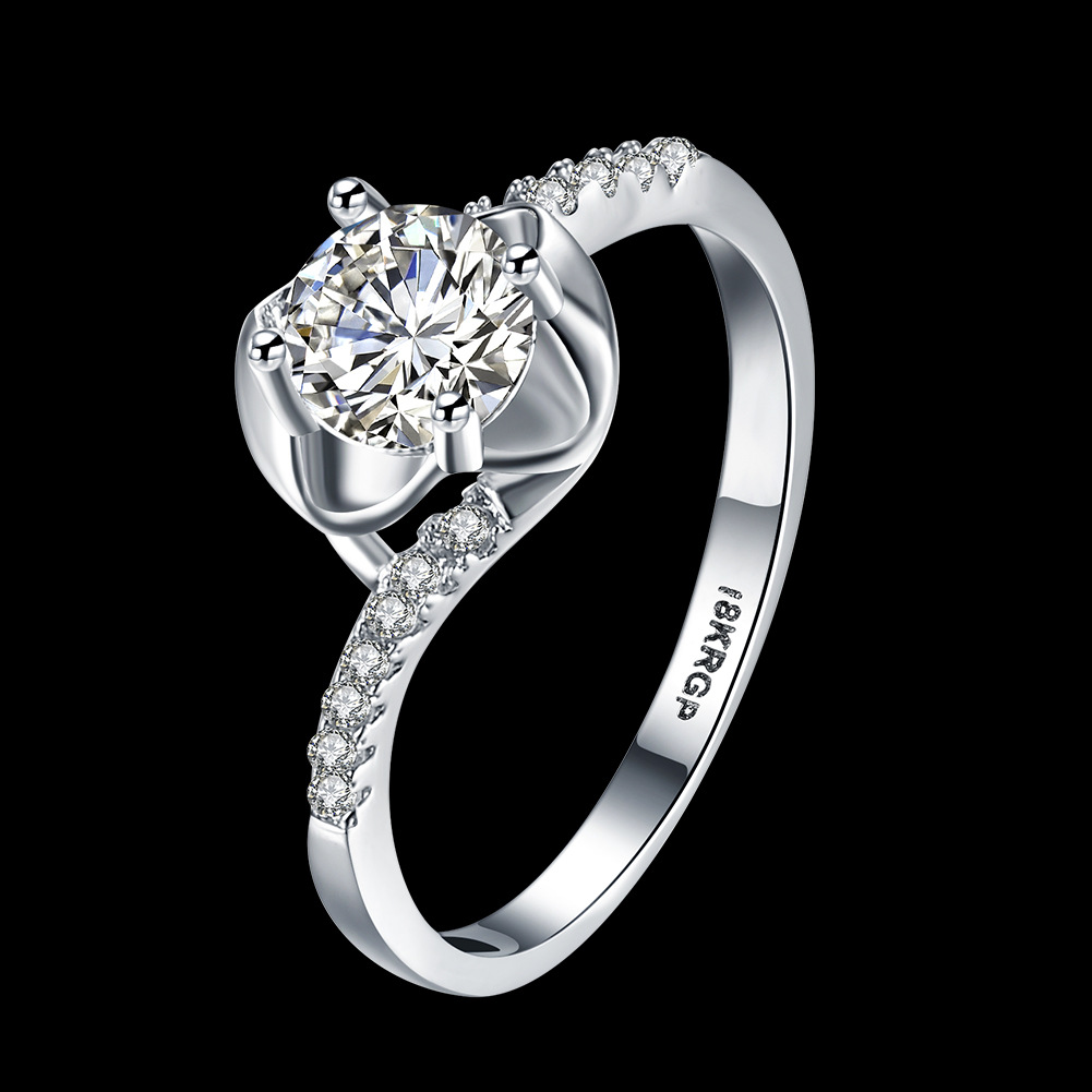 Rhodium Plated Round Cut Cubic Zirconia CZ Statement Solitaire Engagement Ring Prong Set Simulated Diamond Wedding Ring