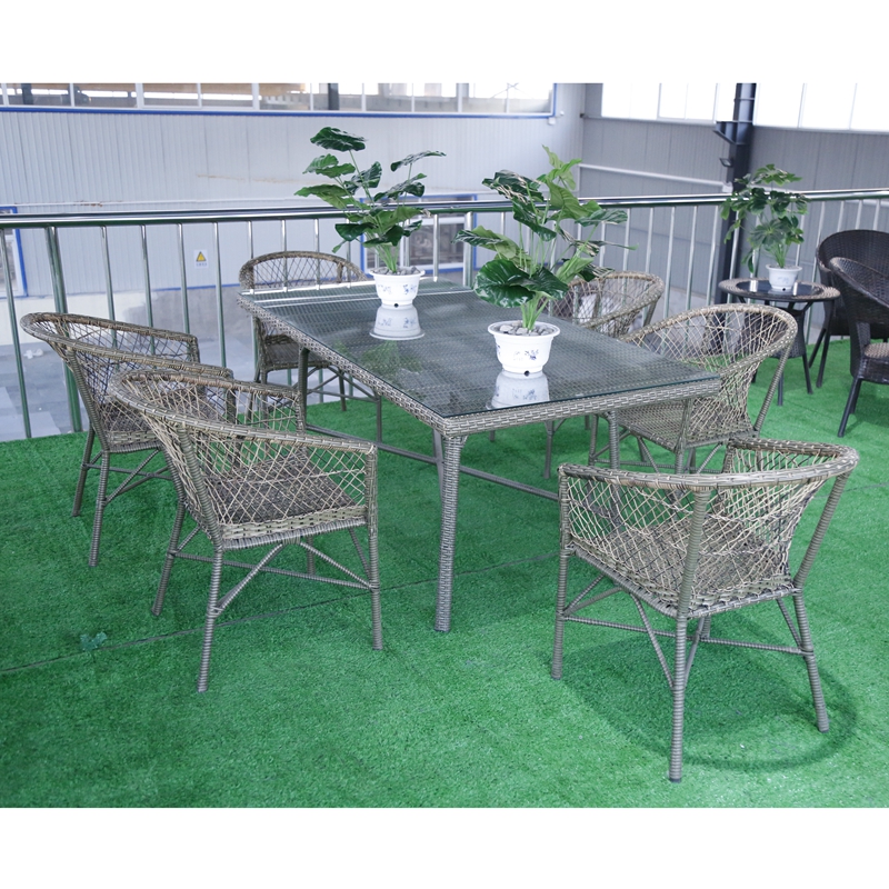 Garden 7PC Square outdoor dining table set rattan chairs PE chair