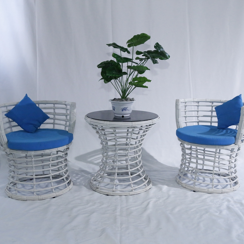 Outdoor furniture garden rattan chair furniture sets white table chairs with cushions