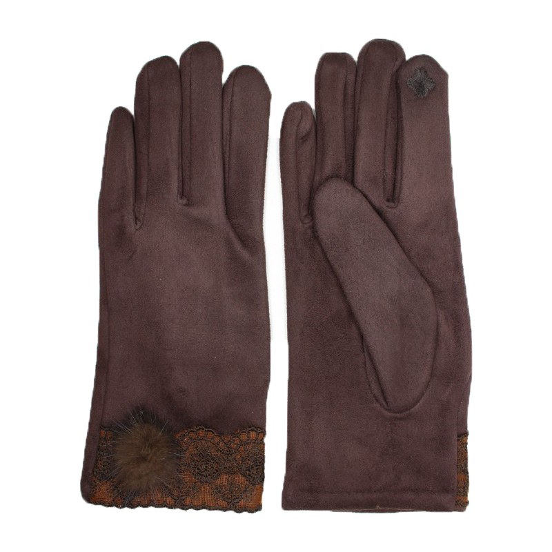 popular suede fabric warm gloves with lace