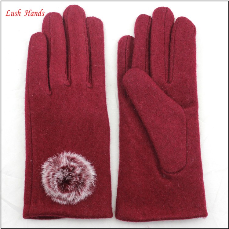 ladies fashion red woolen top hand gloves women with buld