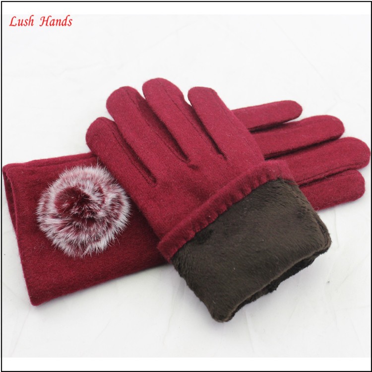 ladies fashion red woolen top hand gloves women with buld