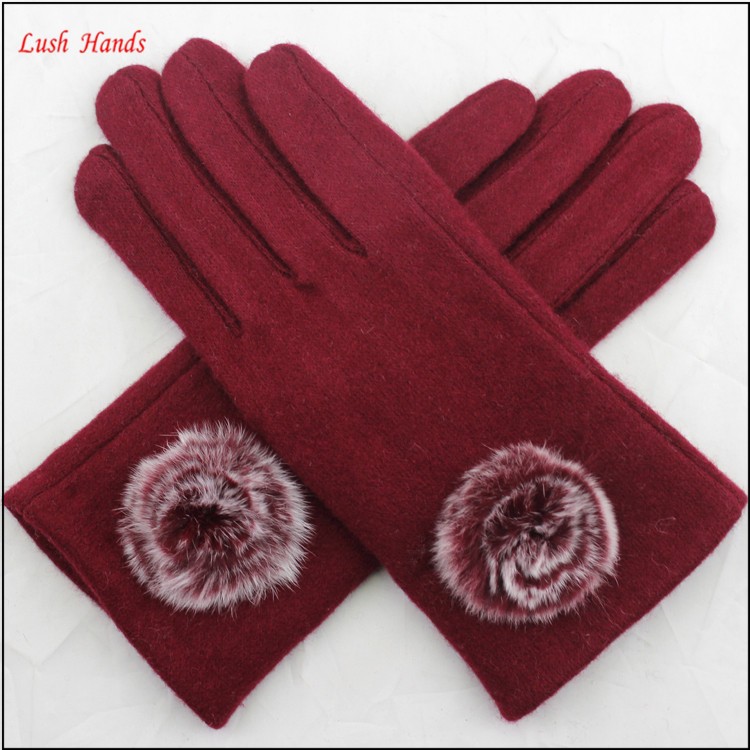 ladies fashion red woolen top hand gloves women with buld