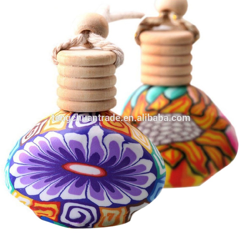 Popular Polymer Clay Hanging Glass Car Air Freshener Perfume Bottle