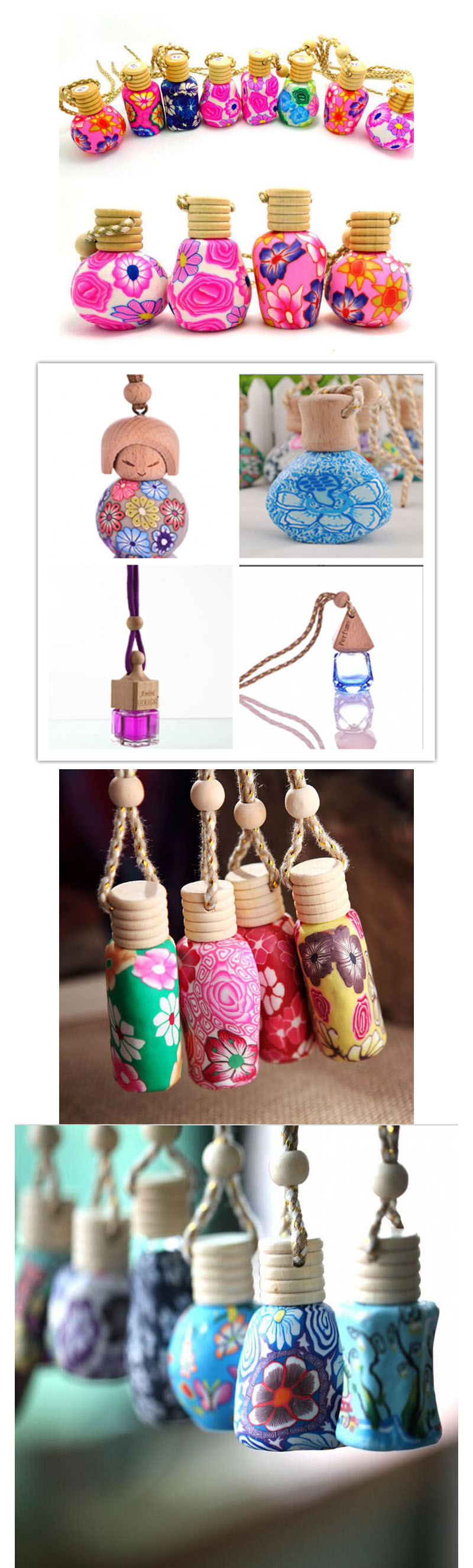 Popular Polymer Clay Hanging Glass Car Air Freshener Perfume Bottle